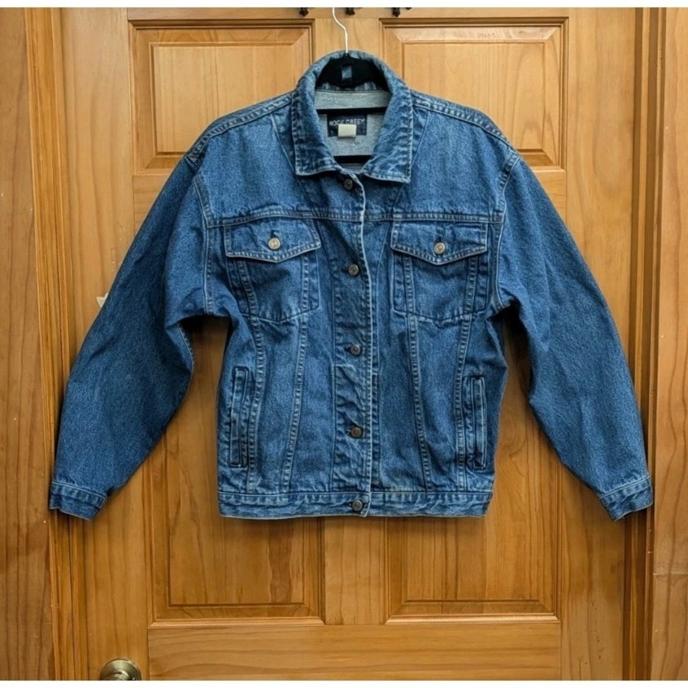 Vintage Rock Creek Men's Blue Denim Jean Jacket Size S Long Sleeves Button Front - Picture 9 of 12
